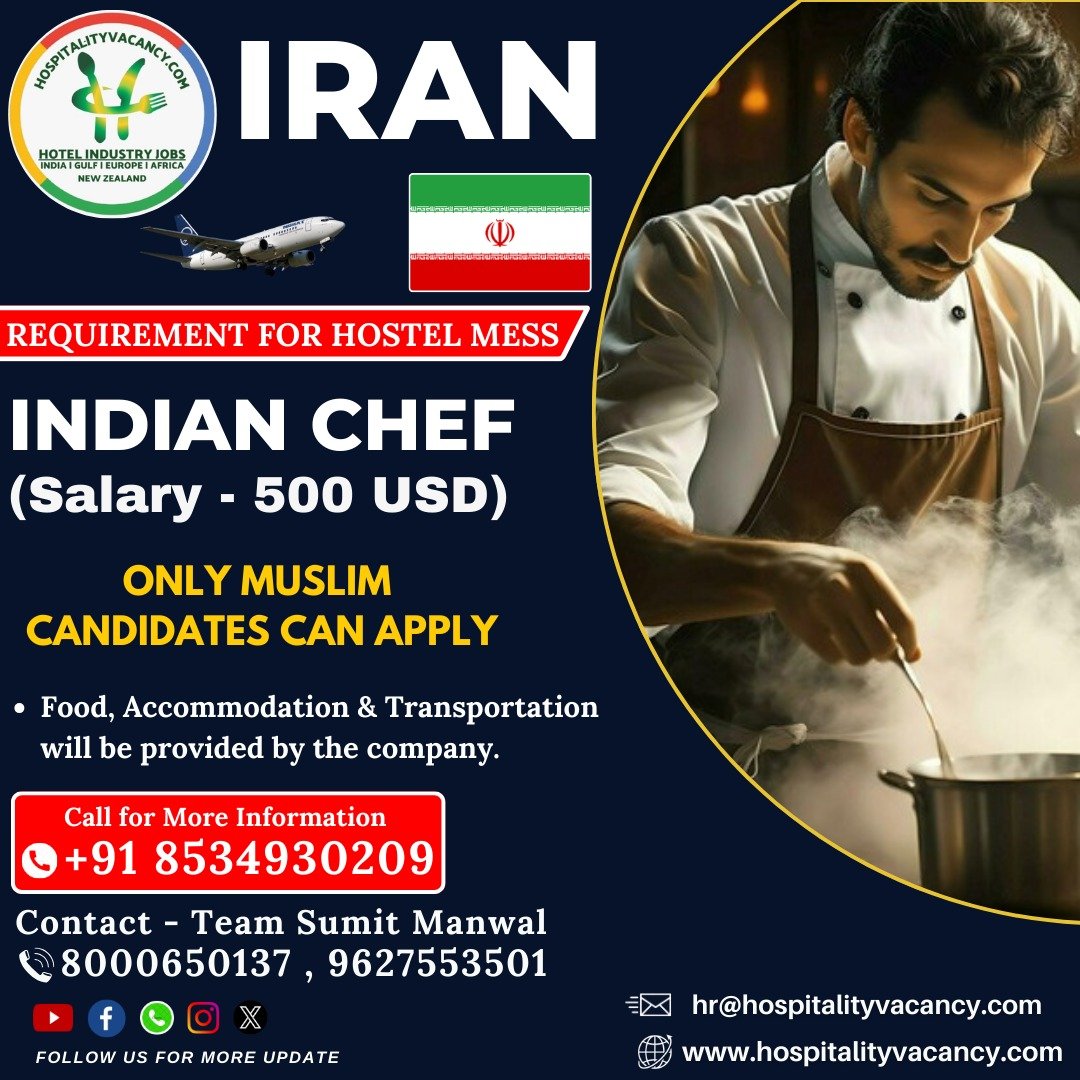 Iran Hotel Jobs for Indian Chefs