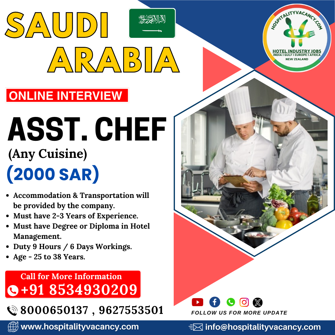 Assistant Chef Job Opportunities in Saudi Arabia Hotels