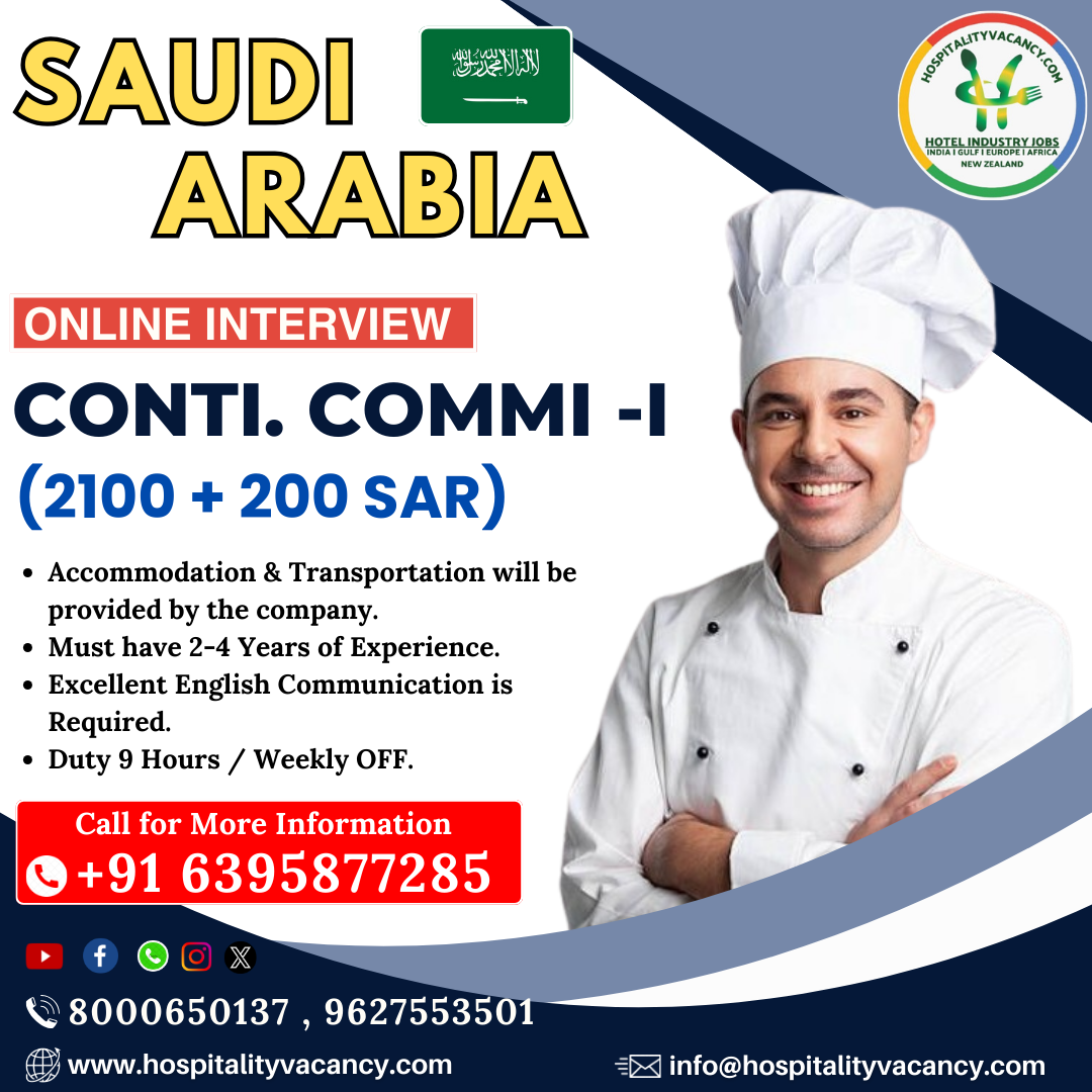 Apply Now for Commis Chef Position in Saudi